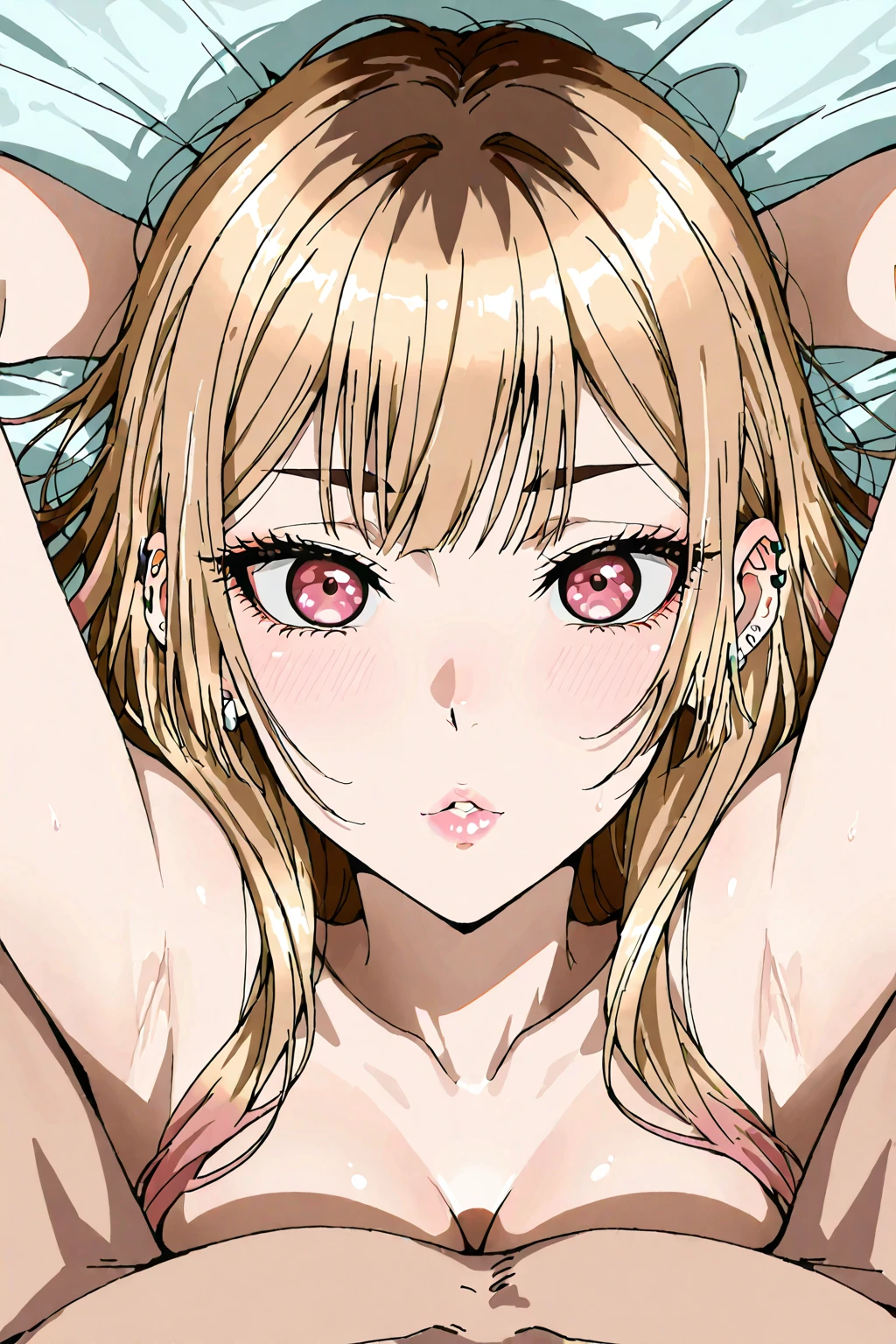 sexy girl, no clothes, big ass, big bobs, White background,sweating a lot, big tits, toless