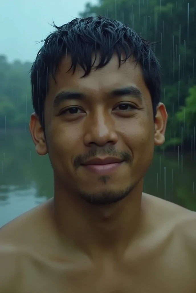 handsome, shirtless muscular man drowns in a mud pit after struggling to escape