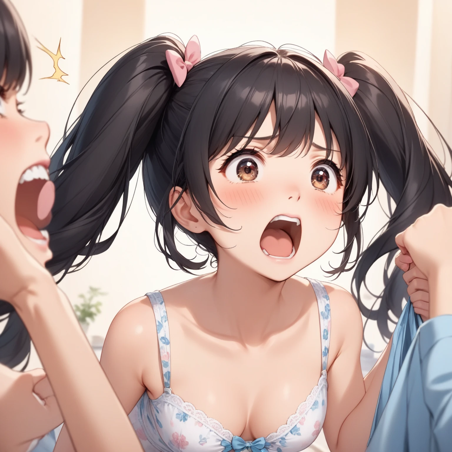 (((Browsing Caution, Close Up Facial  , Front view , From below , Movie angle))) ,(On all fours), break、（ 1girl、1boy）, 20-year-old, (close your eyes),(((Embarrassing, Excited, Fascinating, In the heat, orgasm,Blushing,shortness of breath, Very humid,vapor、Man grabbing woman&#39;s breastan behind))) , break (((Bright pink and green hair))),(Semi-long hair tied in one piece、Add a light pink ribbon to the end.:1.3),(((Two-part bangs , middle part, Bangs parted in the middle, Side-swept bangs))), (amount:1.3), (Small breasts:1.0) ,((Sweaty skin, Dripping , girl trembling with Sexual climax, Cum in pussy, pubic hair)) ,Thin dots, feminine, Slightly muscular, Dynamic pose,((((vagina,Sex, A boy and his penis,Heterolo, Women in front and men in back , dorsal position,  Cum in pussy, pubic hair)))), break, (((White - Solid - Short Sleeve - Safari Shirt   ,Bottomless))), break, (((Midnight,On the bed))),(masterpiece), (Realistic), (Highest quality), (Super detailed), wonderful, ((A face with attention to detail)) , clavicle, High resolution , (Super detailed), Smooth, 16K, Vibrant colors,vagina,Sex,
