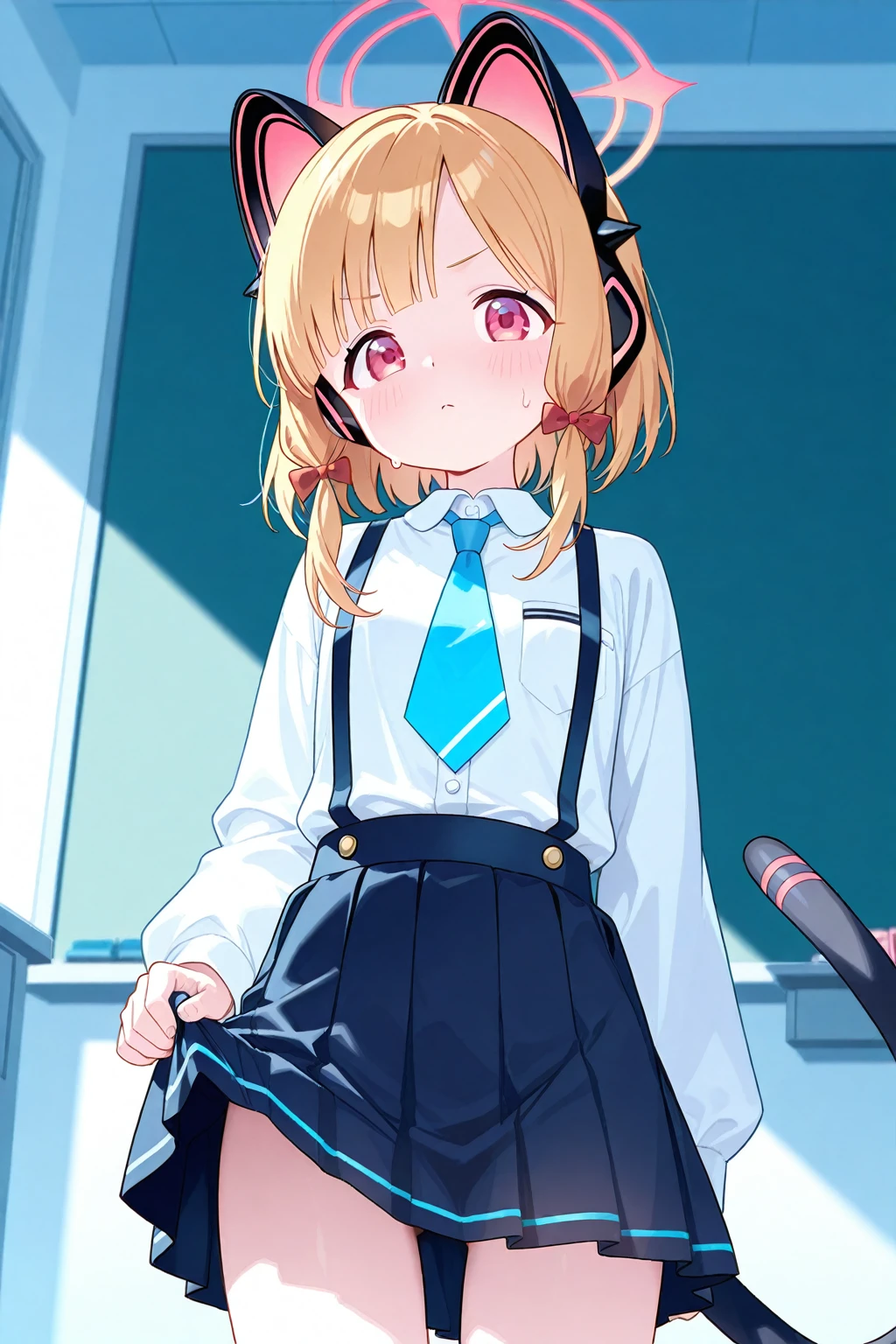 G-Cup masterpiece highest quality High resolution Blonde uniform student Skirt lifted Show your pants cute Momoi Saiba smile A slightly open mouth Light in your eyes Eye highlights