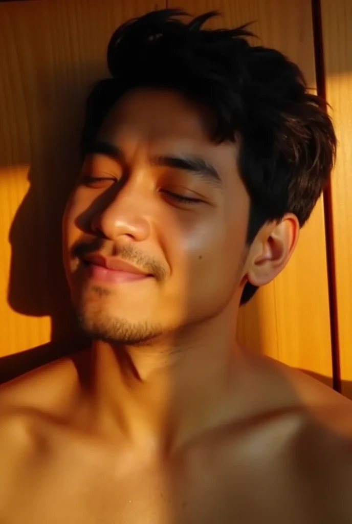 (top-quality:1.1), (masterpiece:1.1), A smile, Sareme, , Western-style room, (japanes:1.1), Short hair, macho, Naked 18 years old, Lying down