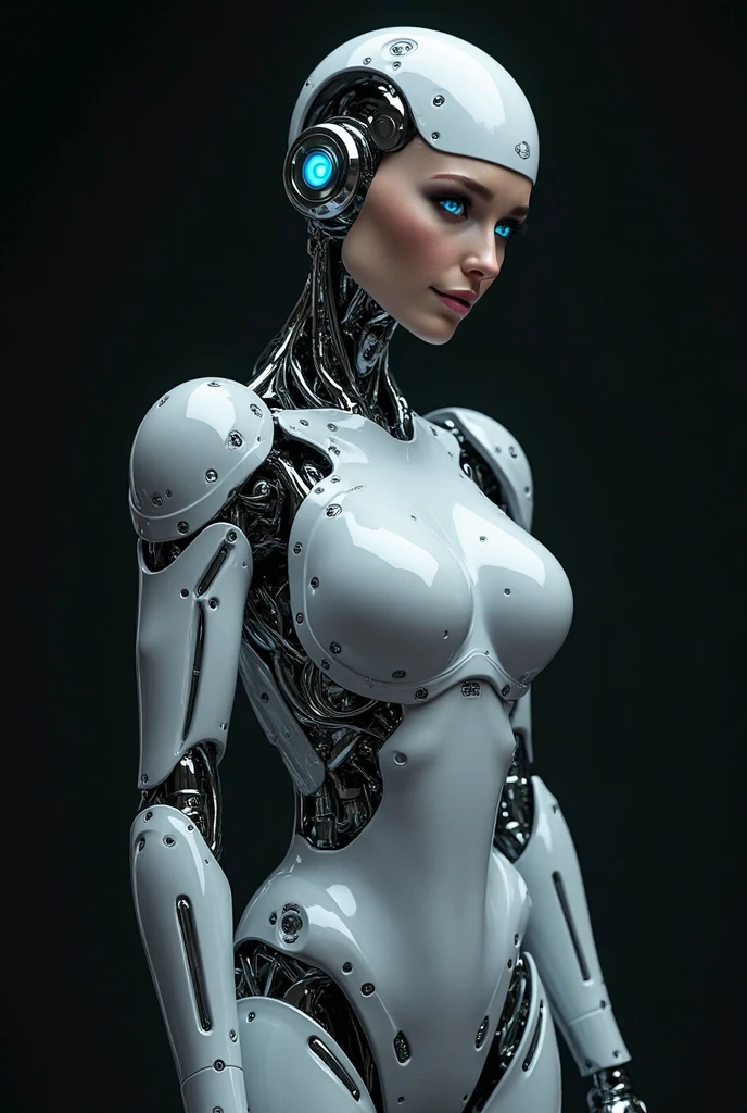 An illustrated movie poster of a feminine robot, carbon fiber skin, led screen for a face, tall, hourglass figure, wide hips, big butt, surrounded by fog and laser lights, /2.8, cinematic, high quality, skin texture, hard shadows, graphite shading, stencil marks, airbrushed acrylic paint, masterpiece