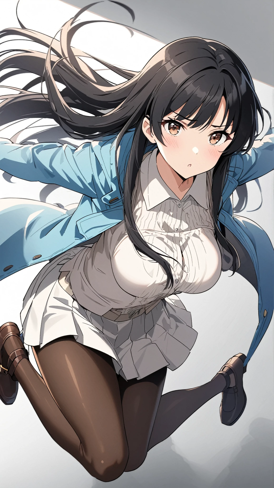 masterpiece,best quality,kim_kwang_hyun, 1girl, yatsen, light Brown hair, solo, schrunchie Ruby in hair, Ruby schrunchie, busty , huge breasts, looking at viewer, navy-blue eyes, light Brown hair, bangs, large huge breasts, long sleeves, dress, cleavage, closed mouth, Long weapon((Spear)), puffy sleeves, arm up, clothing cutout, copyright name, blue dress, cleavage cutout, juliet sleeves , power armor, shoulder armor, Ruby schrunchie, light Brown hair, smirk, navy-blue eyes, angry eyes, grin