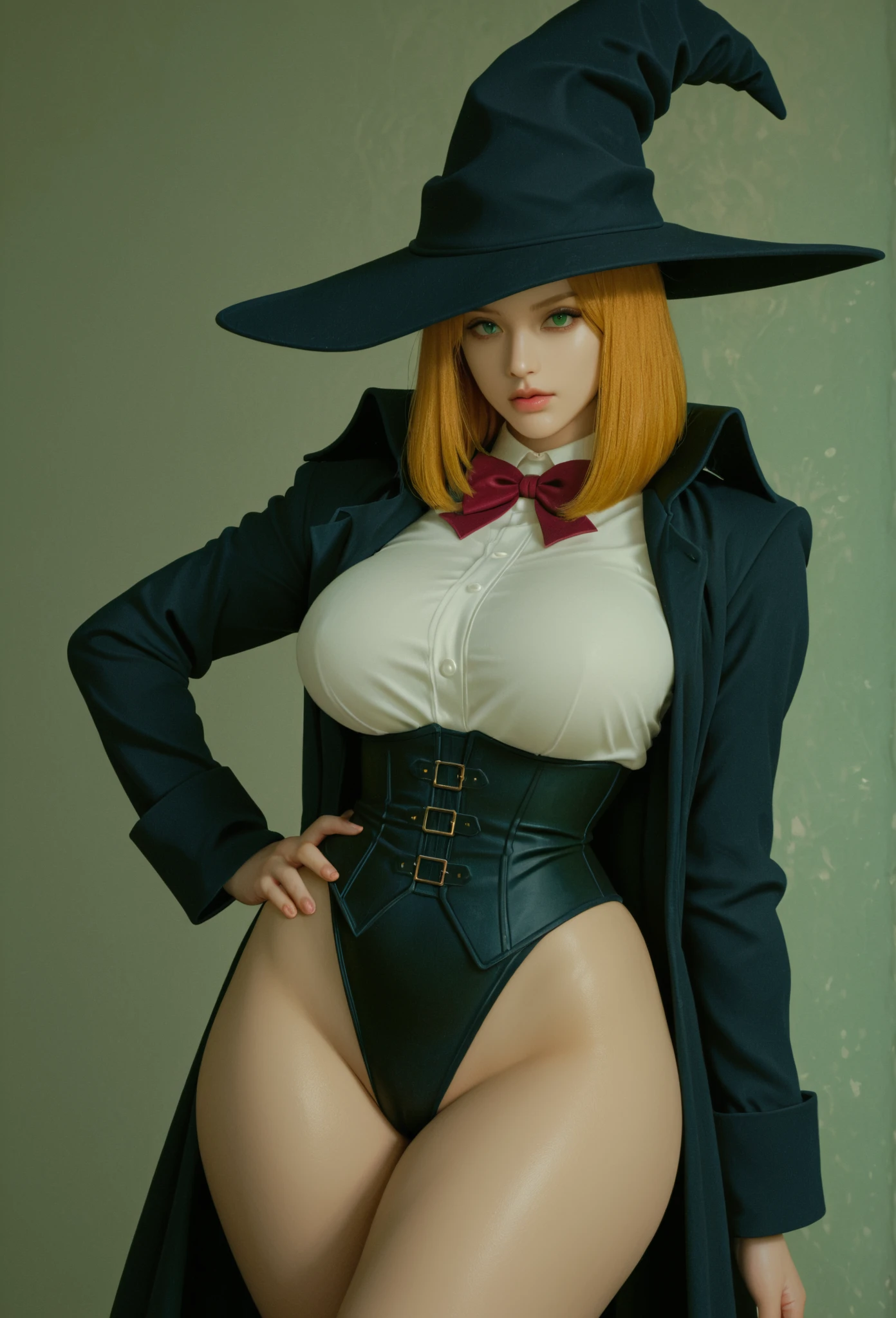 8K, Top Quality, Intricate Details, Ultra Detail, Ultra High Resolution, Masterpiece, close up shot, (full body: 1.1), Slender, Smile, (Makeup: 0.4), ((walking)), (Fluffy Eyes: 1.21), (()), 1girl, solo, 1 girl, ((green hair, bangs, long hair, )), close up shot, , ((tall)), (((fit body))), (((slim face))), sharp face, (( black cape, naked)) (detailed face), sharp face, small lips, , walking, ,
((, )), , ((,)), detailed face, detailed breast, , ((large breast, huge breast)), detail ass, Narrow Waist, Skinny, tall , 175 cm tall, Muscular, Navel, Exposed Abdomen, Pointed Chest,, Beautiful girl with accentuated slender abs: 1.4, Six Pack Abs: 1.4, Bust Botox, Big, Perfect Body, detail leg, (( dark background)), black background,