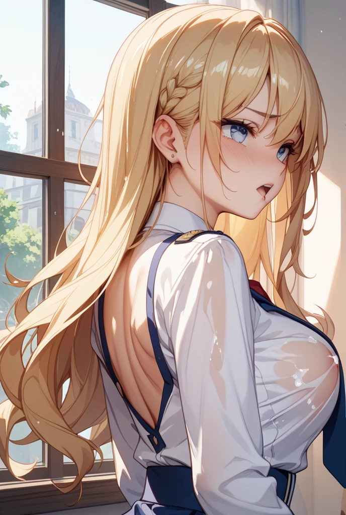 One person, High resolution, Blushing, Blonde, Very long hair, Highest quality, Very detailed, Bunny ears, blue eyes, awkward, Bunny Suit、