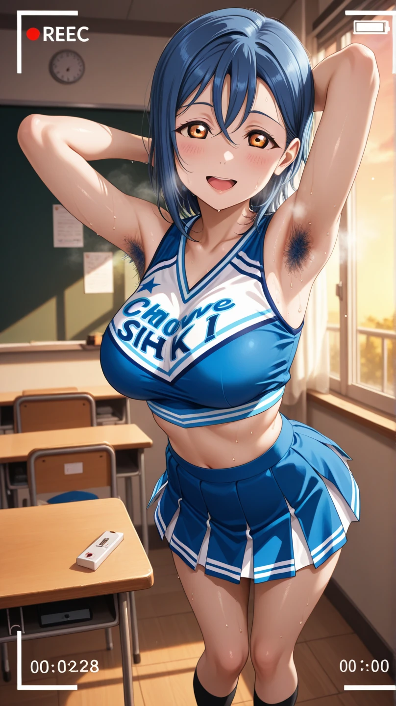 Cheerleader, having sex, seductive smile , red eyes, in classroom, mind control 