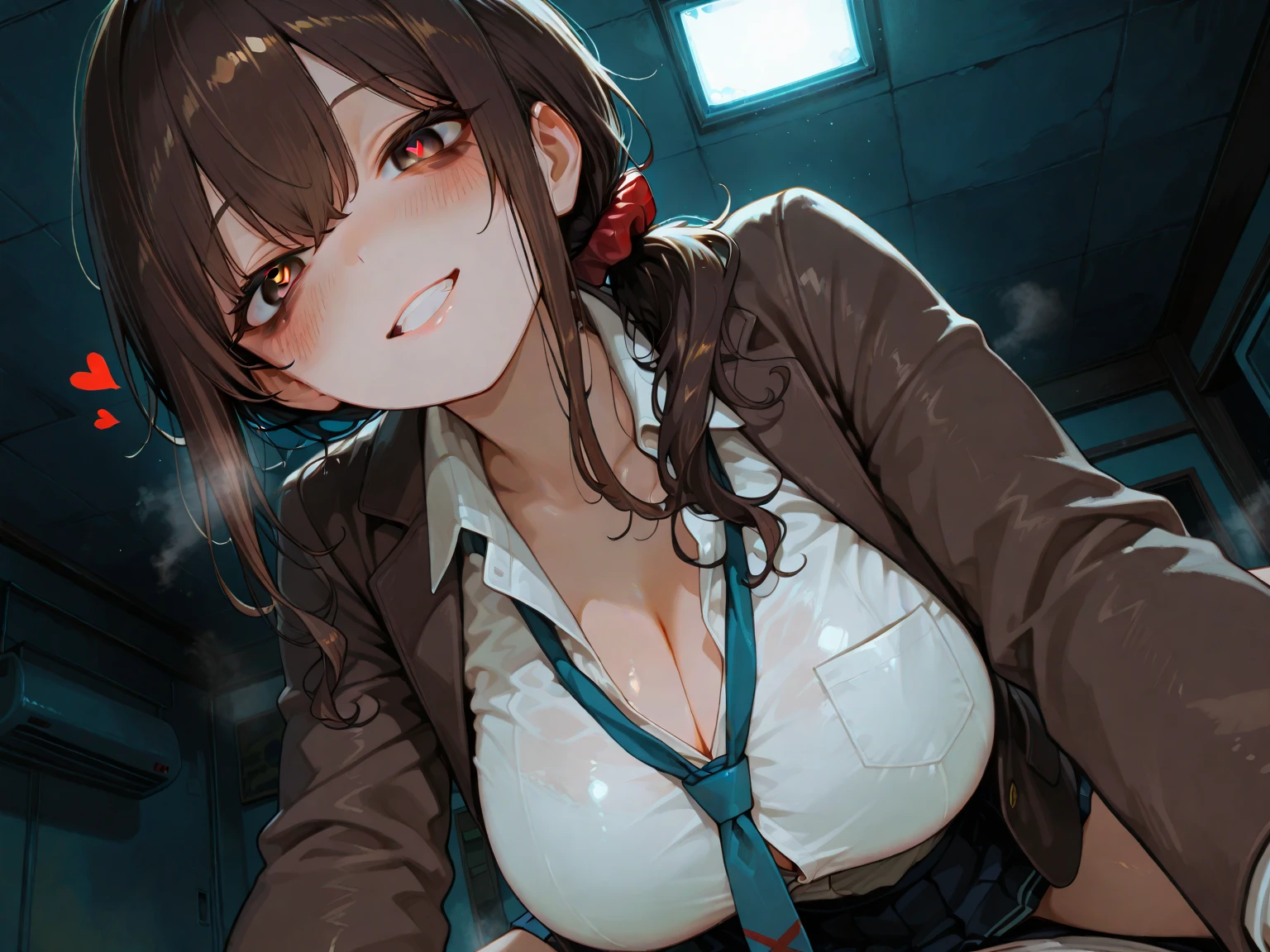 NSFW、Misato Katsuragi, Misato Katsuragi, Long hair, (Brown eyes:1.5), Blue hair, Purple hair, Breaks have, Dress, Bare shoulders, Jewelry, Jacket, earrings, Open your clothes, Sleeveless, Necklace, Black Dress, Open jacket, Sleeveless dress, beret, 丈の短いDressース,  red headwear, Red jacket, Cross Necklace, BREAK looking at viewer,, a bed, BREAK (masutepiece:1.2), Best Quality, High resolution, Unity 8k壁纸,(Beautiful detailed eyes:1.6), extra detailed face, Perfect Lighting, extremely details CG, (Perfect hands, Perfect Anatomy),Sweat sweat、Staging、Liquids that make the perfect impression、Juice、a bedに手をついている、stuffy々and facial expressions