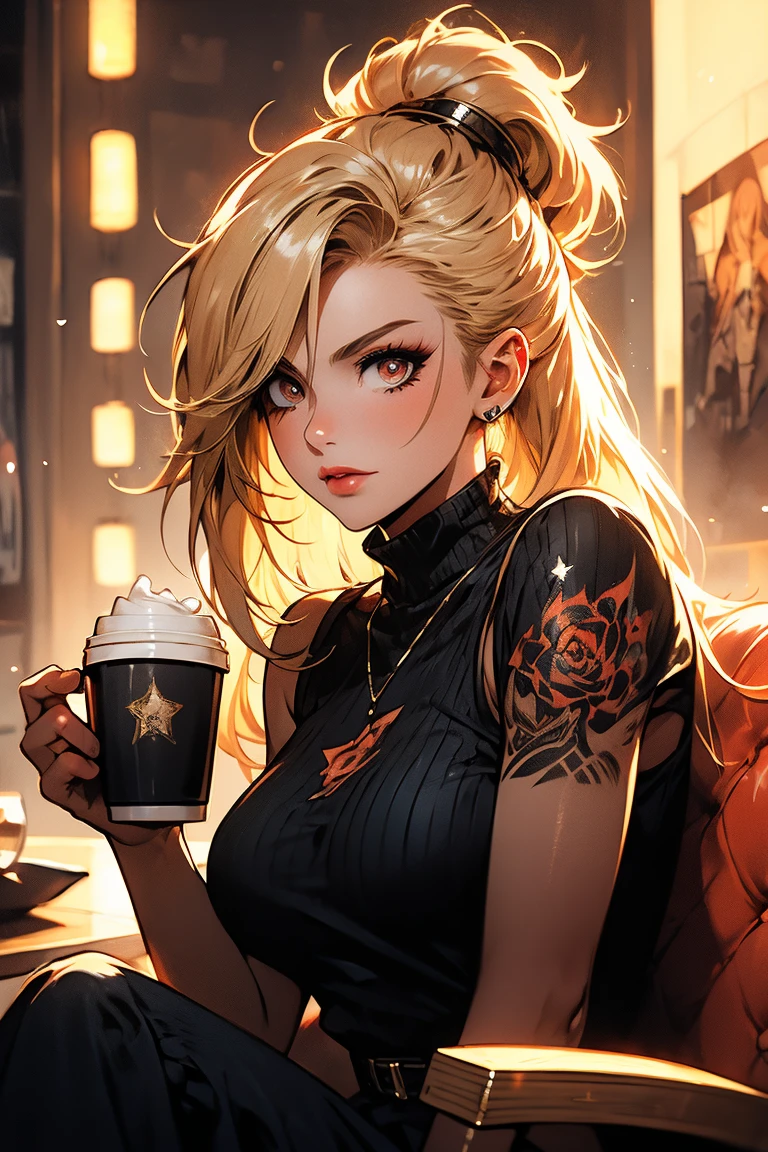 Anime girl in black leather outfit holding a cup of coffee, Trend in CGTacing:, 3 d render arte do caractere 8 k, 8K Artgerm Bokeh, Modelo IG | Artgerm, fanart melhor artstation, Artgerm extremamente detalhado, arte de anime digital detalhada, deviantart artstation cgscosiety, Tifa Lockhart com cabelos brancos, Estilo anime 3D realista