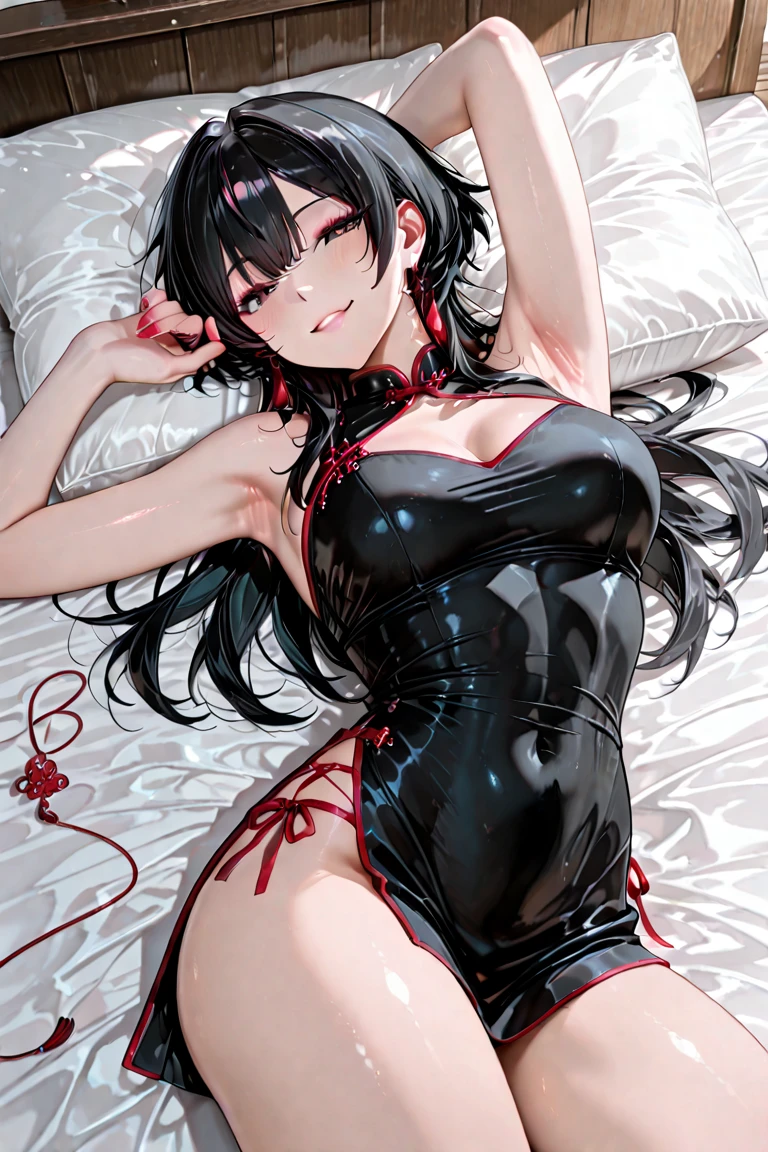 Super detailed, Explicit, Beautiful body, Beautiful Nose, Beautiful character design, Perfect Eyes, Perfect Face, Ultra-high resolution, 4K, Beautiful feet, Perfect Legs, Nice hands, Perfect hands, masterpiece, Highest quality, Very detailed, figure, Absurd, Perfect Anatomy, Street Fighter, Doll Suit, Shadaloo Doll, View your viewers, Red gloves, , Female Fighter, whole body, High leg leotard, ribbed bodysuit, Arms at your sides, follow, Perfect female body, extremely glossy latex, Hypnosis, Hypno Lola, Hollow Eyes, Mind Control Devices, Pauses, Obedient_Pause, slave, Lying down straight,  Lying down, Lying down at attention, Have, tie, belt, latex, ribbed bodysuit, Knee socks, garter belt, Combat Stance, Extend your right arm from your shoulder、Nipples are visible、Well defined nipples,Crotch bite、Puffy nipples、 Thigh-high boots, Black Pantyhose, (((Pixel Perfect, Perfect in every detail))), alone, One girl, hair ornaments, Long Hair, Black Hair, Hair Ribbon, Yellow Eyes, scarecrow, Girls&#39; Frontline, Big Tits, Mature Woman、Married Woman、((Plump body:1.6)),Very huge nipples,((Open Leg:1.9))、Perfectly balanced body、((非常に巨大なBig Tits:1.6))