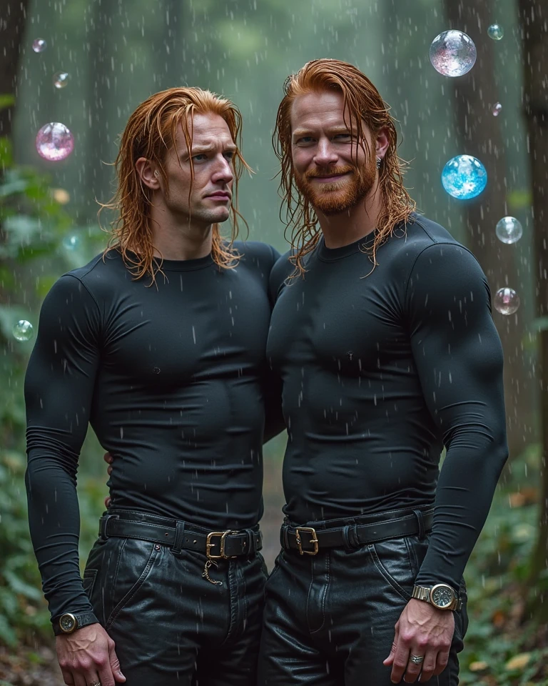 there are two men standing next to each other near a pool, canelo alvarez muscular and very skinny gay teen twined in thong both, entwined together, groping it.