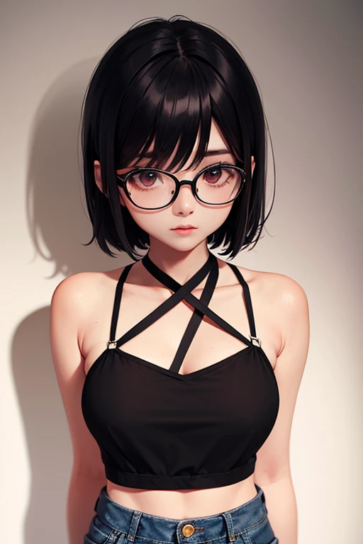 OL、2、slender、Glasses、Beauty、Bob Hair、Tank top、draw a thin line、Small breasts、blush、Embarrassed、sexy、See-through、Nipples visible、