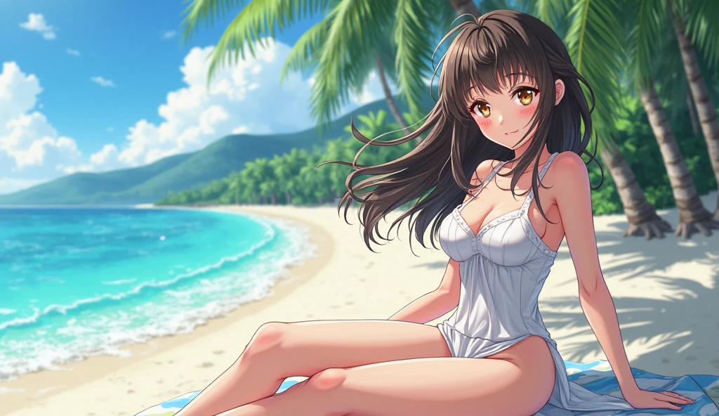 Anime girl on the beach without bikini 