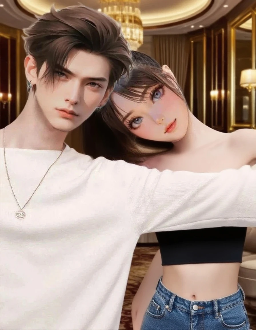there is a digital painting of a man and a woman sitting on a couch, realistic couple pose, inspired by Sim Sa-jeong, close up half body shot, secondlife, full body close-up shot, second life avatar, lacivious pose, elegant pose, glamor pose, elegant glamor pose, ! movie scene