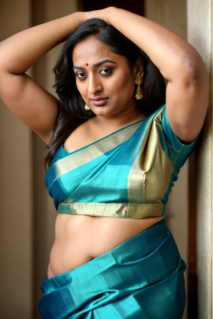 Foto RAW, photorealistic, photography, full body shot, 60 years old Woman, mascara, eye kajal, juicy figure, master shot, perfect eyes, goddess like beauty, pierced eyes, perfect thick chubby mallu Desi aunty bhabhi, Wearing a Stanapatta, a chest-band.Saree model, model Photography, Indian saree shoot, Indian traditional wear advertising photography, traditional wear brand shoot, face of Indian actress Sonakshi Sinha, masterpiece, realistic, realism, incredible details,  pleasure, photorealism, detailed skin, skin pores, high contrast, photorealistic Artstation 8k HD digital art trend of high definition and detailed realistic skin texture, ultra detail, realistic skin texture, armature, best quality, ultra high definition, (photorealistic:1.4),, high resolution, detail, raw photo, sweat, Re sharp, by Lee Jefferies Nikon D850 Film Stock Photo 4 Kodak Portra 400 Camera F1.6 Lens Rich Color Ultra Real Realistic Realistic Textures Dramatic Lighting Unreal Engine Trending at Art Station Cinestill 800,(pele altamente detalhada: 1.2), 8k UHD, DSLR, soft-lighting, alta qualidade, grain of film, Fujifilm XT3,she didn't like to wear blouse or bra, she is happy to wear only saree, she hates blouse or bra, highly detailed hairy armpits, hyper realistic skin, skin pores, sweat, veins, stubble armpits, erotic temptation, appealing figure, appealing body language, fleshy arms, horny desi indian mommy, she wants to dominate young boys by showing her tempting figure, irresistibly hot, armpits hair clearly visible, freckles 0.2, stretchmarks 0.2, outstanding picture quality, sharp focus, 4k edits, dramatic lighting