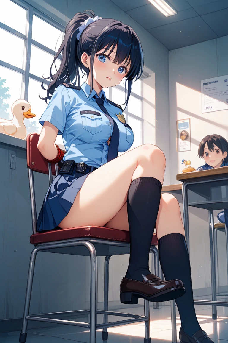 Big Breasts、A girl in a white gym uniform with erect nipples、Navy blue bloomers with a clearly visible slit、barefoot、classroom、A boy in uniform with an erection、Three boys fondling a girl&#39;s breasts