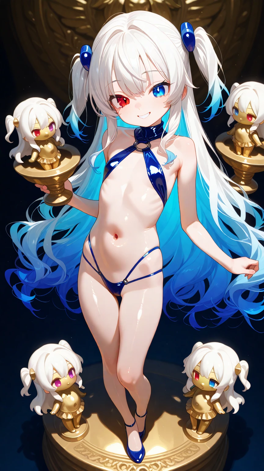 Browsing Caution,masterpiece、highest quality、High resolution、High-quality images、8k, 1 female、Skin luster、Glowing Skin、Skin Texture、Expression of fine eyeasterpiece,8k, masterpiece, highest quality, High resolution,
highest quality, masterpiece, High resolution, alone,cure_sky_hirogaruskyprecure,light blue_hair, blue_eyes, long_hair, twintails, magical_girl, bangs, open_mouth, pink_hair, multicolored_hair,(all nude:1.3),(partially visible vulva:1.5)、blush,pussy,Holding a magical cane in your hand、Fire Magic:1.3、flat chest:1.5