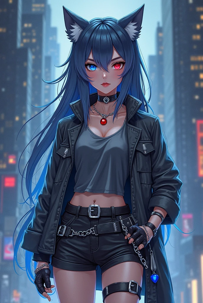 beautiful Girl hiding in shattered industrial atmosphere, wear jacket, ((post apocalyptic ruined city)), high detail, black colors,( cyberpunk), detailed eyes, hdr, 8k, ultra realistic, belly,  (middle chest), (beautiful detailed eyes), (detailedlight), ((intricate detail)), (highres), rubin-like dark red eyes, plump lips, small nose, thick eyebrows, almond-shaped eyes, detailed background, ((illustration)), (((masterpiece))), ((best quality)), (High resolution), (multi-colored hair),