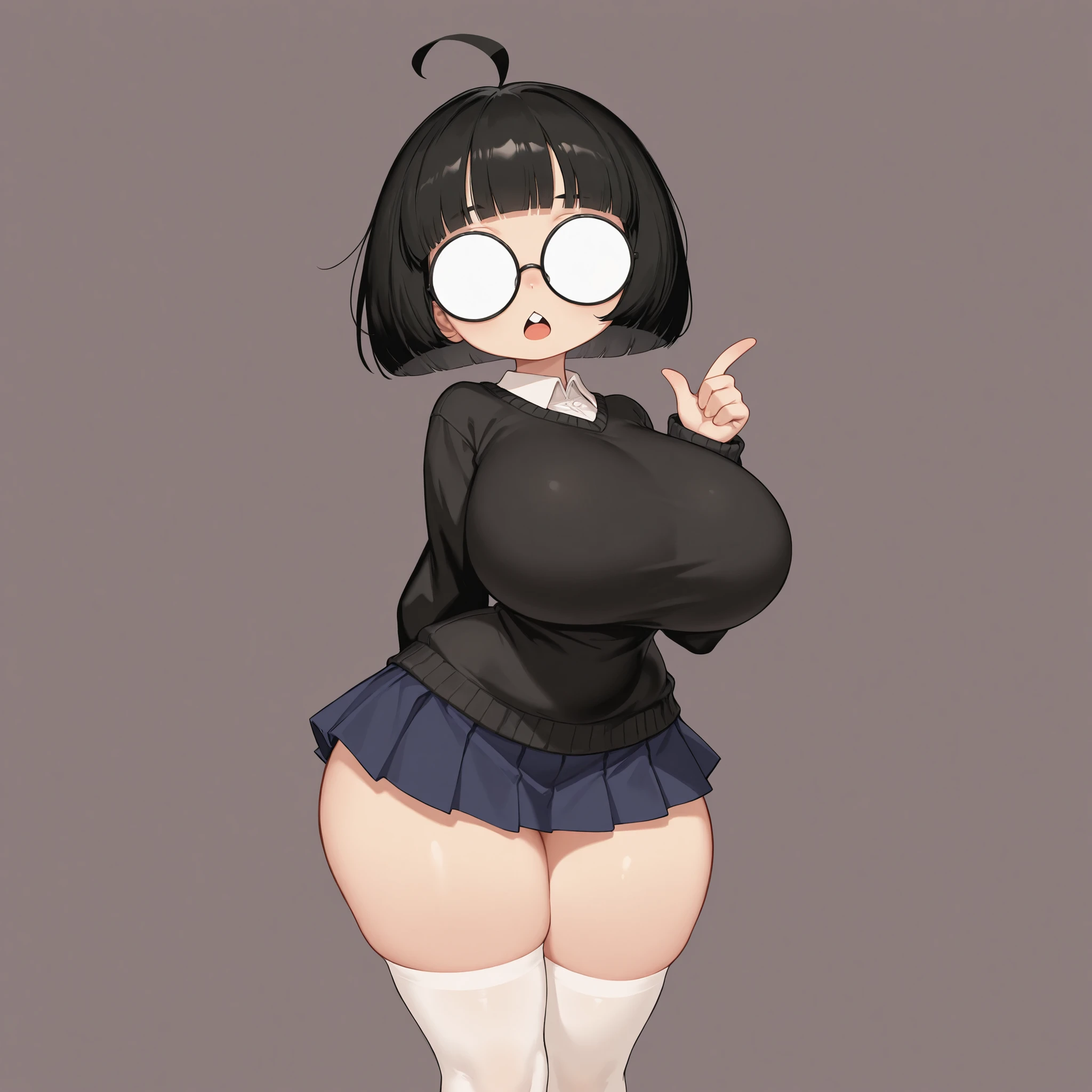 masterpiece, Highest quality, so beautiful, Absurd,
One girl, alone, Black Hair, Bobcut,
Thermont 16A, Glasses,
Collared shirt, Happy, smile, Sticking out tongue、Small breasts、tits、whole body、View your viewers, White Background, Simple Background,被写体のwhole bodyが映る、(From below:1.1)、Crossdresser、Transsexual、NSFW