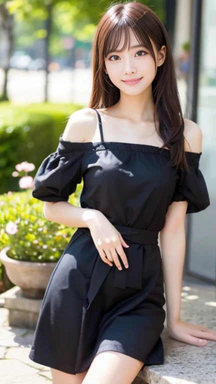 　(((Japanese)))(10-year-old girl)　((((10-year-old girlが一人、alone))))　whole body写真　Full Shot　Medium Short Hair　Low ponytail　whole body　Thighs 　Mesh Sweater　skirt　cute　(Squint with a smile)　　Spread your legs　Spread your legs　Raise your arms　between legs　Thighsまでの長さの黒のニーソックス　　((linen))クロップドskirtskirt　Visible through the gap(Panties)Apron dress　Thin shoulder straps