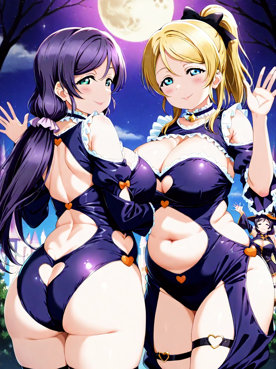 some pretty anime characters fighting over water with one another over the top of them a sun blushing lewd face while wearing very tight boots micro bikini