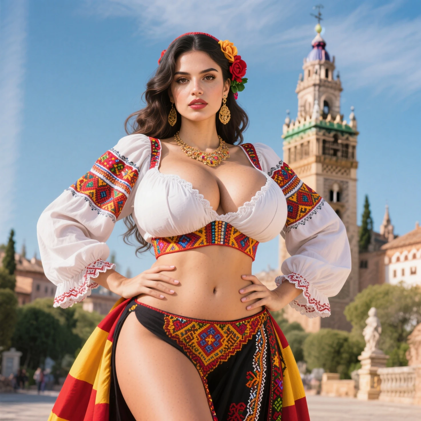 Lana Rhoades dressed in traditional greeicy clothing with a sexy smile.