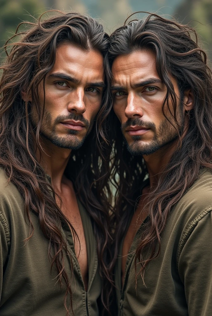 Muscle god blue eyes long hair curly hair beard