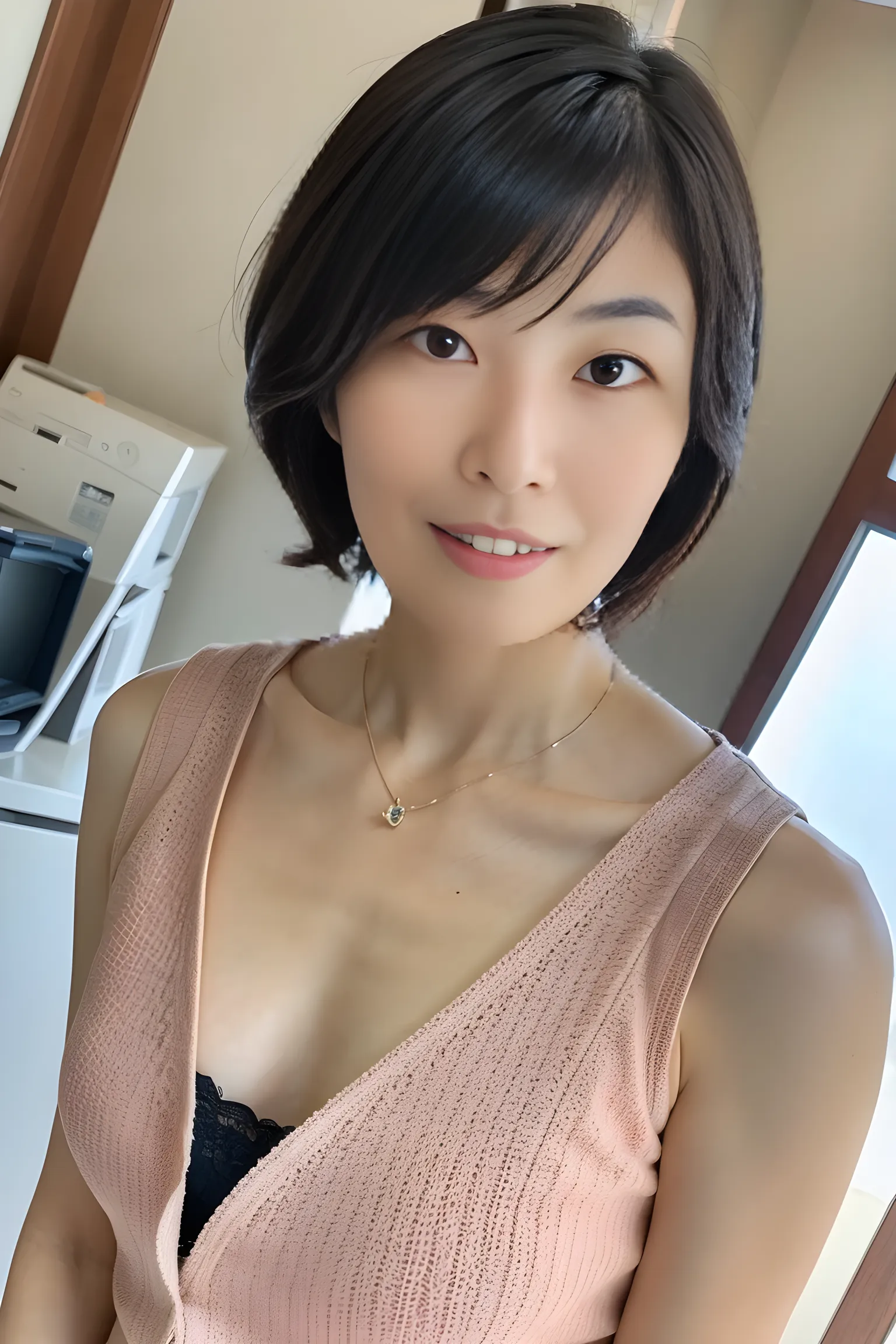 (Highest image quality, Highest image quality, Super A High Definition), (Raw photo, Realism 1.4), (flat chest), Fine skin, Fine face, Cute, AKB Girl, Girl in her 20s, Small breasts, Perfect Skin, thighs thighs thighs thighs, Medium Hair, Perfect, Brown hair, Brown eyes, Full body, Ryokan with sea view、On the futon at the ryokan、 ((Yukata)), panties on、((knee-bendings sitting))、Triangular sitting、Put your hands on your knees、Bright sunshine, Smile