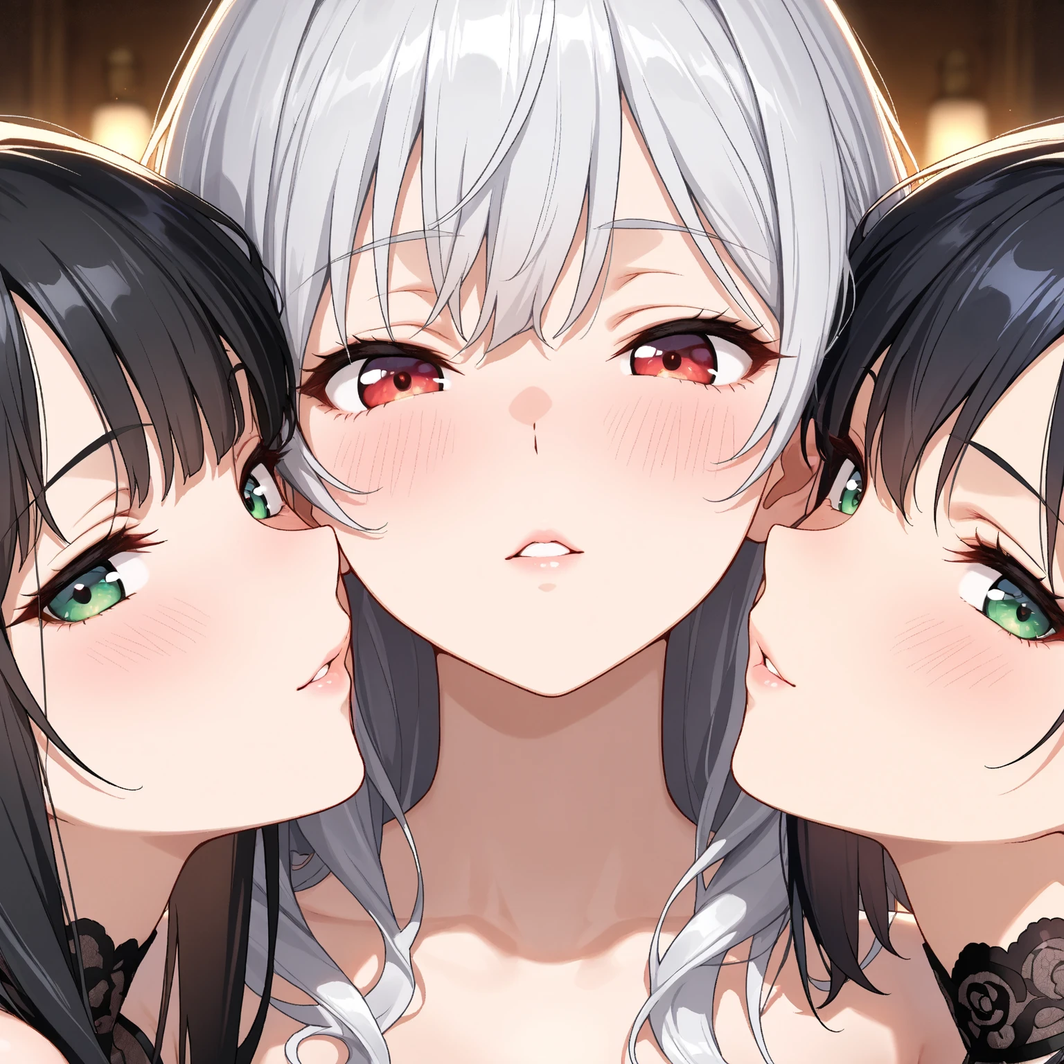 7 girls, girls with different hair colors, girls in wedding dresses, mature and beautiful, royal sister, young anime people, anime moe art style, watching audience, close-up, seductive expressions, rich colors, in luxurious villas, lying on the bed, looking at the phone, vibrant appearance, playful accessories, creative behavior, imaginative, sensual, spontaneous, delicate facial features, clear facial expressions, detailed digital animation art, digital animation art, high-quality anime art style, Smooth anime CG art