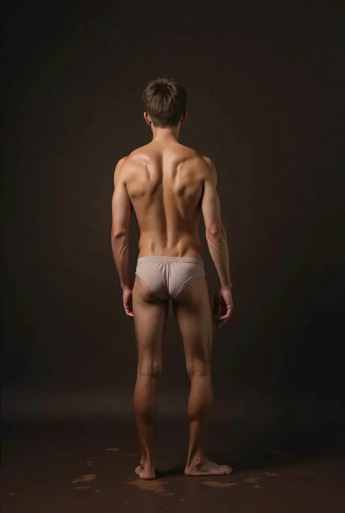 naked blond man in front of the mirror with his penis showing without underwear 
