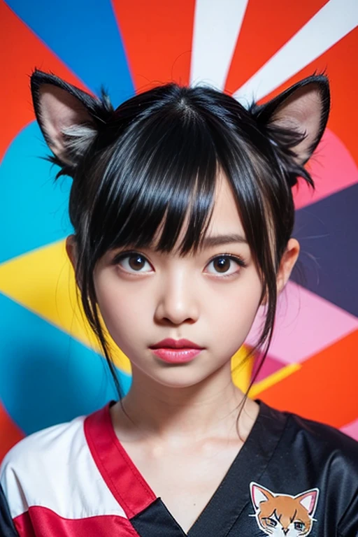 a masterpiece portrait of a beautiful young girl with a small face and a cute expression with a black cat, wearing a red headband, in a , shot with a DSLR camera, high-quality 8k UHD image with realistic skin details, detailed facial features, rim lighting, and a beautiful bokeh background,