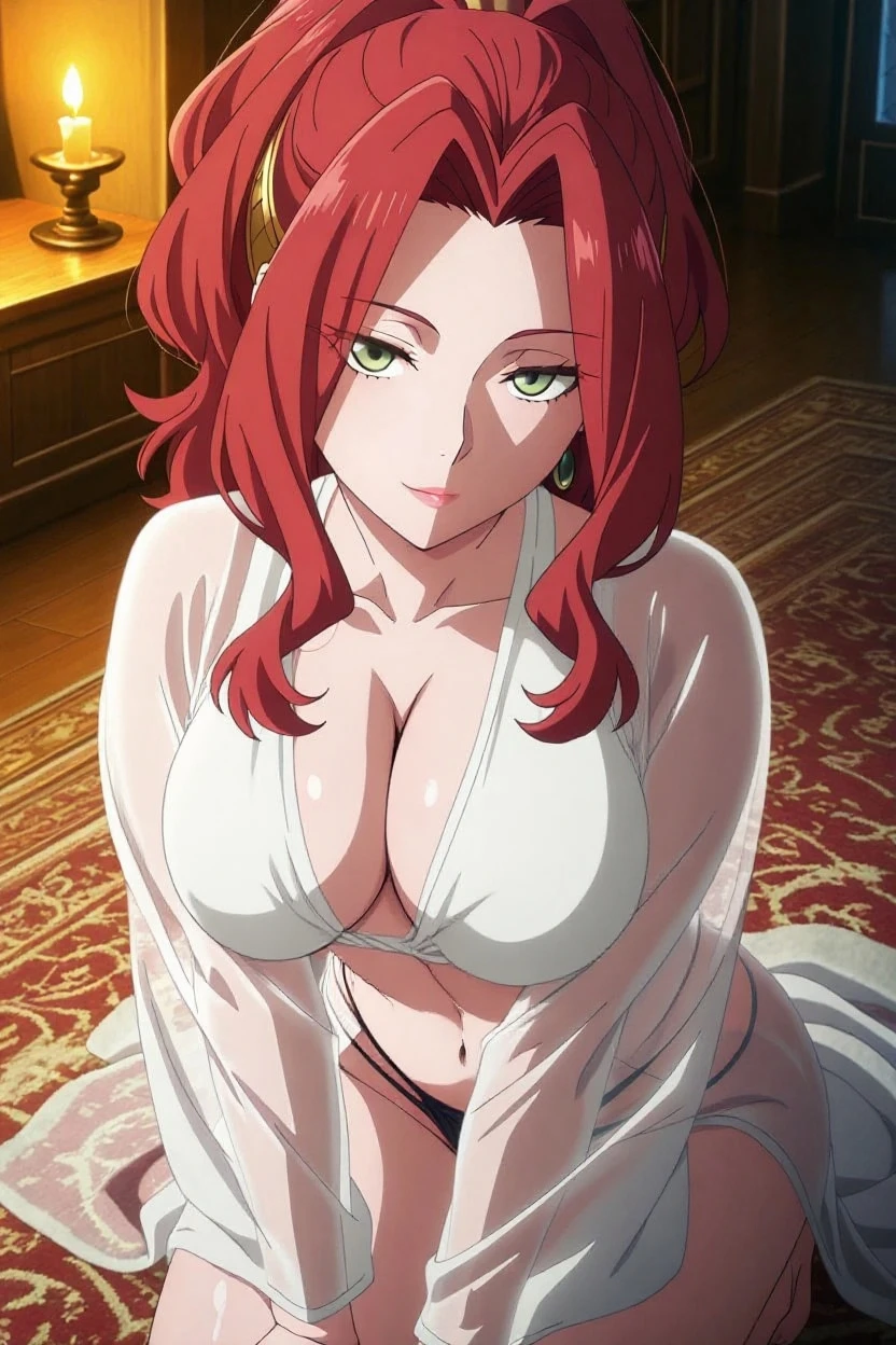 Inoue Orihime,Big breast,white HighSchool uniform with unbuttoned Cleavage,short Grey skirt,lariat necklace,Long pink nail,Hoopa bracelet,Earpiercing,Bleach Anime artstyle,Half eyes open,Spouty mouth,Thick lips,Curvy figure,Big wavy hair,Enchanced breast,tight thights,gaze on viewer,ear visible,bouncy breast,unnatural big breast,crossing arm,heart shaped Earrings,Light blush,Swaying hips,Enormous Big breast,H cup,((Spider bite Ring shaped piercing mouth)),Blunt hair bang,thick wavy long hair,Bob long hair,Long nail