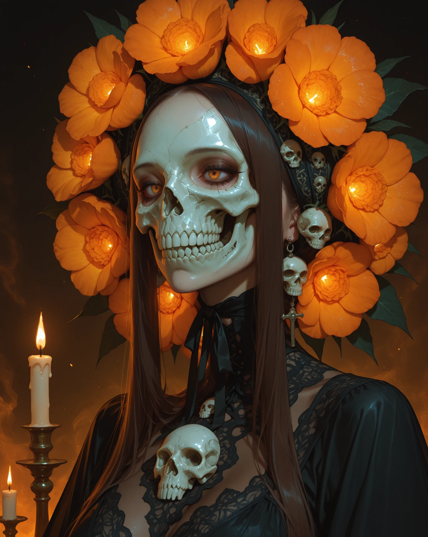 An ultrafine detailed watercolor painting of a gorgeous undead zombie with flowers in her hair, in the style of Alphonse Maria Mucha and Gustav Kilmt, art nouveau accents, (undead zombie:1.2), anthropomorphic female, female figure, detailed cover artwork, as the goddess of the flowers, Alphonse Mucha, Gustav Klimt, pale bluish skin, a marble sculpture, cgsociety, gothic art, art nouveau, behance contest winner