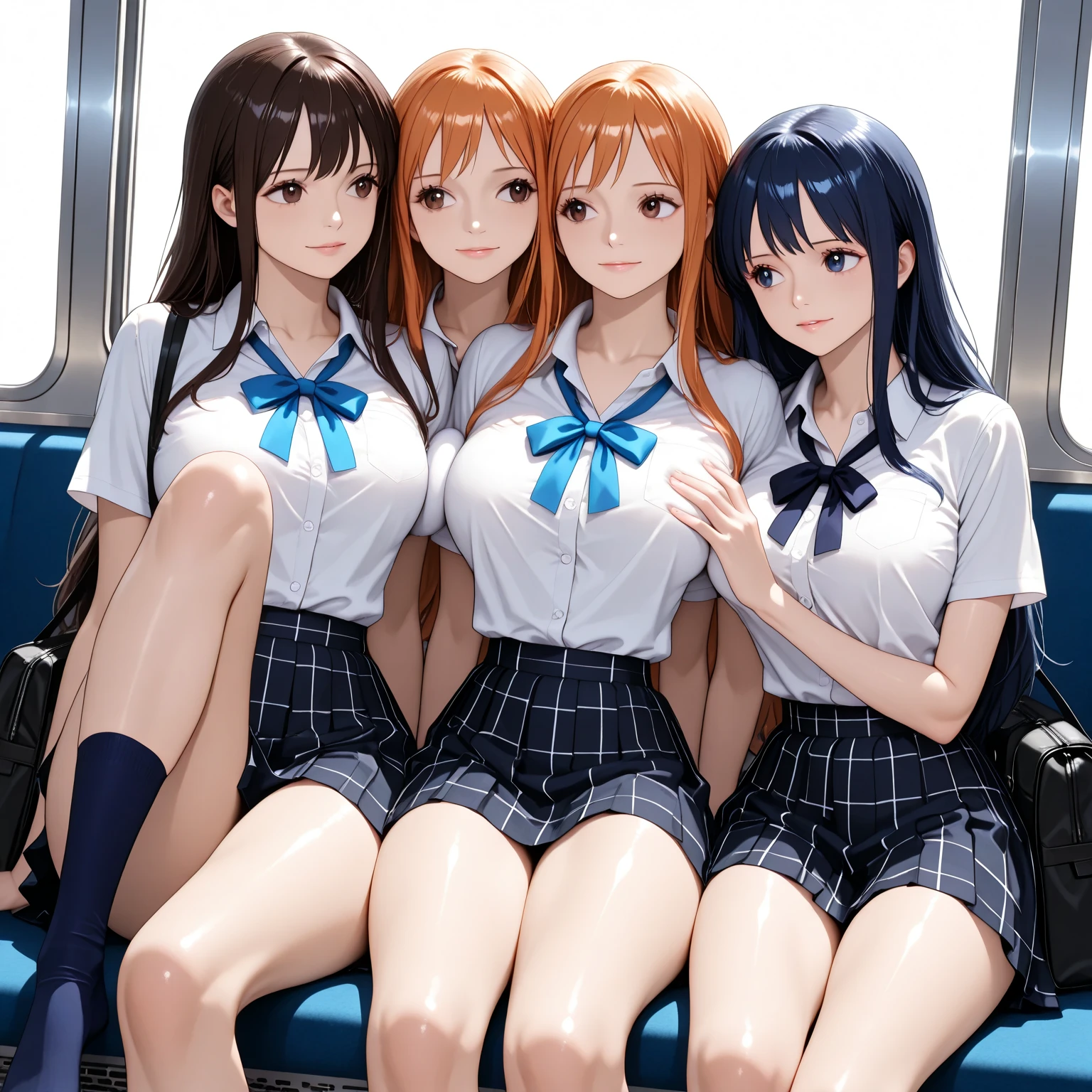 clv, ((Four high school girls)), ((Cross-legged binding)), ((Imprisoned in a warehouse)), ((4 women)), (Highly detailed CG Unity 8k), (highest quality), (Very detailed), (Ultra-high resolution), gag,Sailor suit, rope bondage, breasts rope bondage, hands back rope bondage, leg rope bondage, thigh rope bondage, bust rope bondage, feet rope bondage, ((Hands behind the back)), ((Wrists tied behind back)), ((Ankle binding)), 白い布でgag, Navy Blue Skirt, The first one has long black hair, The second person has brown hair and a bob cut., The third person has medium-long red hair., The fourth person is a silver-haired ponytail., BDSM, ((head band)), Crying face, Four people huddle together,