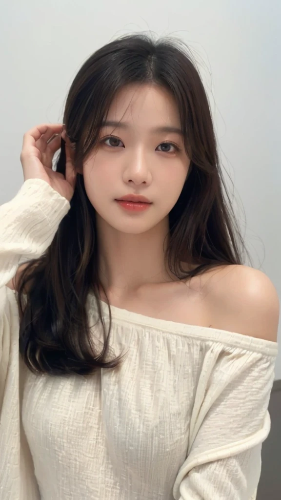 (Highest quality、Tabletop、8k、Best image quality、Award-winning works)、One beautiful woman、(Beautiful and elegant straight long hair:1.1)、Black brown hair、(alone:1.1)、(The perfect burgundy V-neck long sleeve knit:1.5)、(The simplest solid white background:1.4)、Accentuate your body lines、Beautiful and exquisite、look at me、(Perfect Makeup:1.1)、Bright lipstick、Ultra-high definition beauty face、Ultra HD Hair、Ultra HD Shining Eyes、Ultra High Resolution Perfect Teeth、Super high quality glossy lip、Accurate anatomy、Very beautiful skin、超高解像度でGlowing Skin、frontから見たときの優雅な直立姿勢、(very bright and vivid:1.2)、(Slender body:1.1)、(slender and beautiful face:1.1)、(Cleavage:1.2)、(Big Breasts:1.1)、Shiny, Bright lipstick、(Face close-up:1.2)、front、clavicle、Glowing Skin
