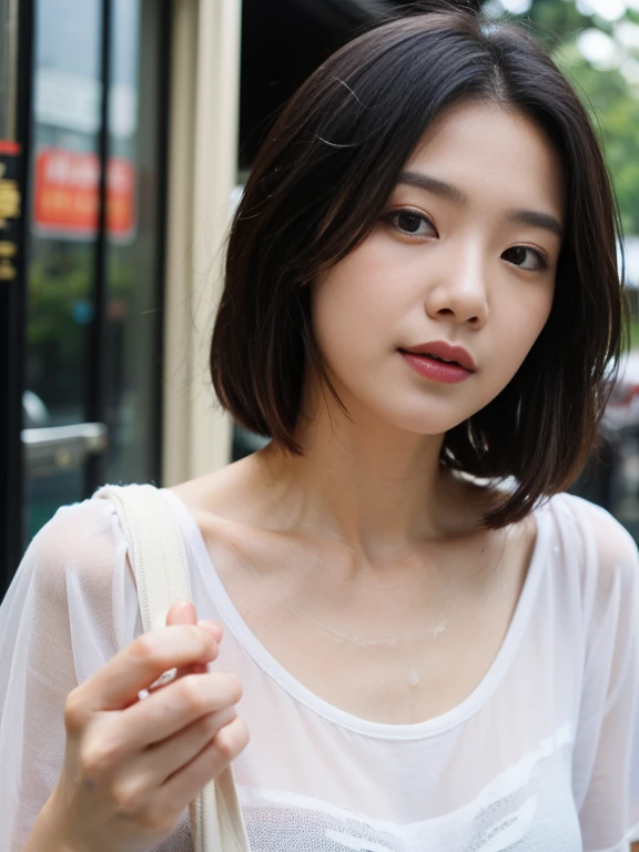 Sheer、Nipples are visible、You can see through the skin、large brown areola、