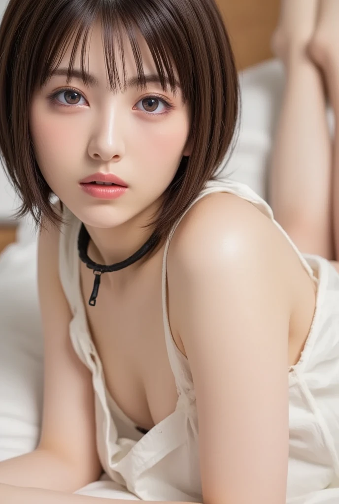 10 year old beauty，Perfect Eyes，Short cut with smooth and shiny hair、Her hair is light pink、Realistic 3D images、Very beautiful brown skin，Bust is very very very small、Full body nude images、The background is an arcade、High resolution、high resolution、A seductive pose with her hair brushed back、high resolution写真、Her lips are a light orange color with a lustrous shine.、Hairless genitals、Clear, sharp images of the lower body、Masterpiece 8K(1.3)、A penis is inserted into the vagina、Lying in bed