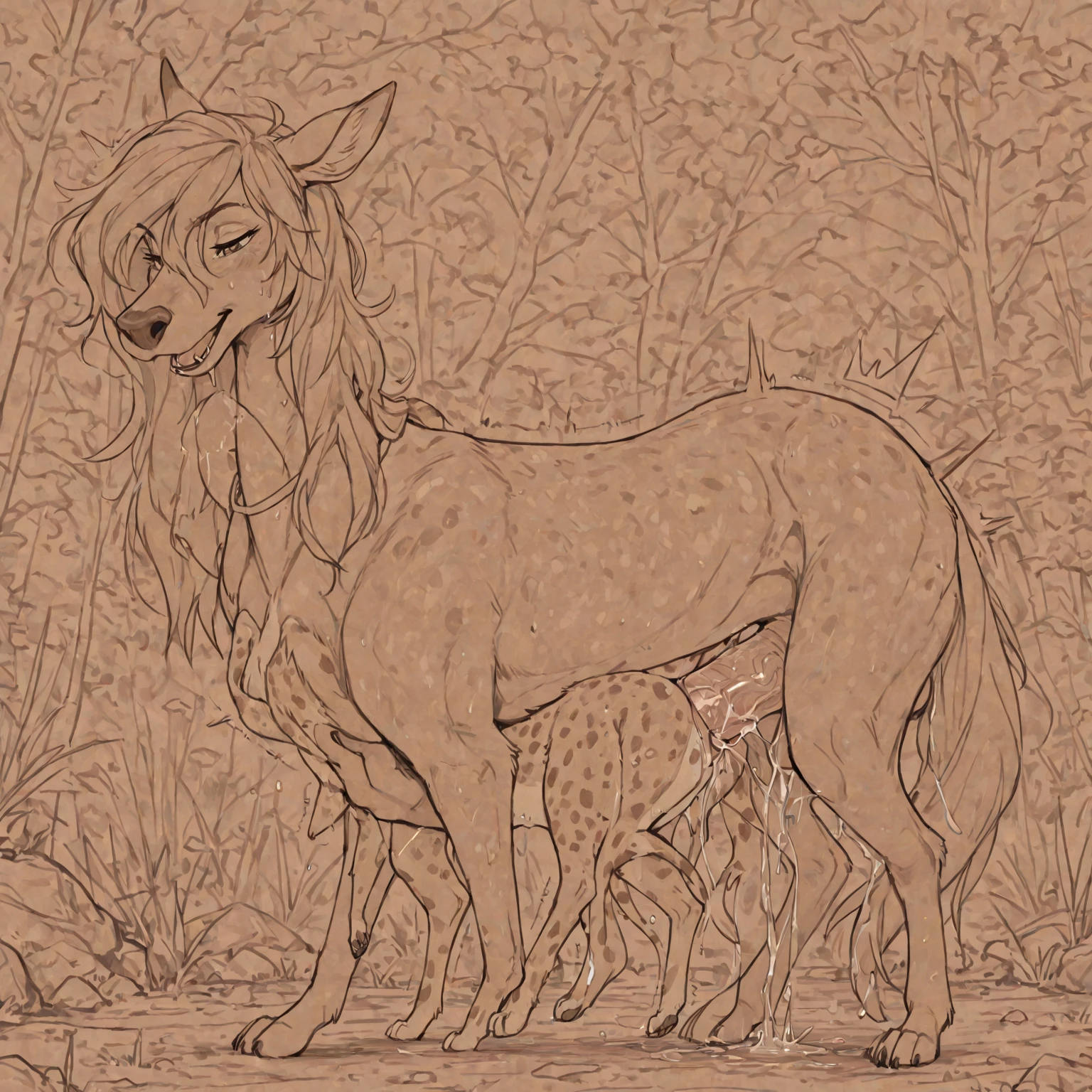 16k, high resolution, by snowskau, by hioshiru, by Personalami, tall, (((solo))), (((female))), (feral:1.9), (hyena), (huge thighs:1.3), (wide hips:1.3), massive butt, (deatiled face:1.6), add_detail:2, detailed paws, (((cum in pussy, cum on tongue, cum on face, cum on paws, cum on hips, cum on chest, cum on back))), on fours, (presenting butt:1.8), view from side, (detailed pussy and anus), (((detailed cum))),