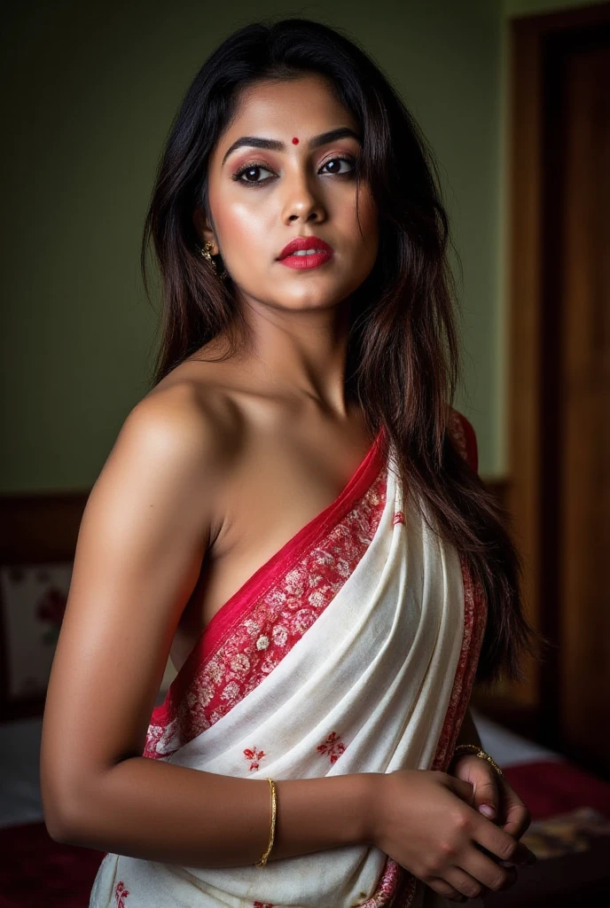 Best quality, masterpiece, Beautiful, young indian woman, teacher, college, looking straight at viewer, wearing elegant red full sleeve top and long skirt, college classroom, sitting on chair, professionalism, teen age, detailed face, detailed body, symmetric face, cute face, dynamic pose, perfect , photorealistic, curvy body, braid hair, 8k, ultra realistic, blackboard background, ambient occlusion