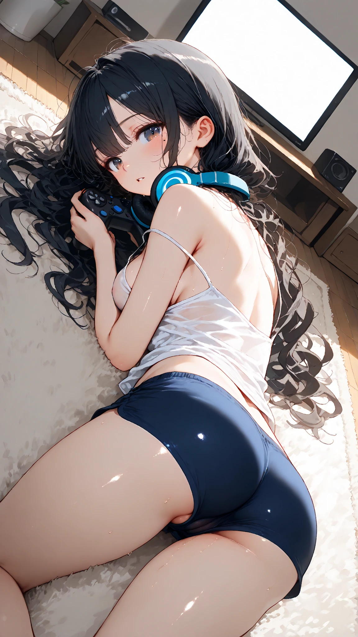 ​masterpiece、top-quality、High-quality images、8K、独奏、The finest skin and clothing texture、wetted skin、A detailed eye、the detail、Same person:(first name:King Asami、Age 25、waifu、Innocent woman、cabelos preto e longos、No ornaments in the hair、Mole on the chin)、Best proportions、Balanced body shape、huge udder、large hips、Beautiful scruff、Clean collarbone、Only underwear、White silk underwear on top and bottom、White stockings、Small and cramped underwear、Underwear that digs into the skin、((Deep wrinkles between the eyebrows、frown、eyes open slightly、Tears、Big open mouth、Clenching teeth、exclamation、droolng、)):1.4 In the house、traditional Japanese room、futon bedding、White sheets、White pillow((Lying on the futon、looking upwards、Straight down the legs、Knees do not bend、Stretch your legs down、Straighten to your toes、Sprawled、Small vacuum cleaner、Vacuum cleaner body between open thighs、Vacuum cleaner with thigh、The vacuum cleaner sticks to the crotch of the underwear)):1.5、Float your buttocks、hold fists、Feel the vibration of the vacuum cleaner、feels good、sexual expression invitation、Wet crotch、Overflowing love juice、
