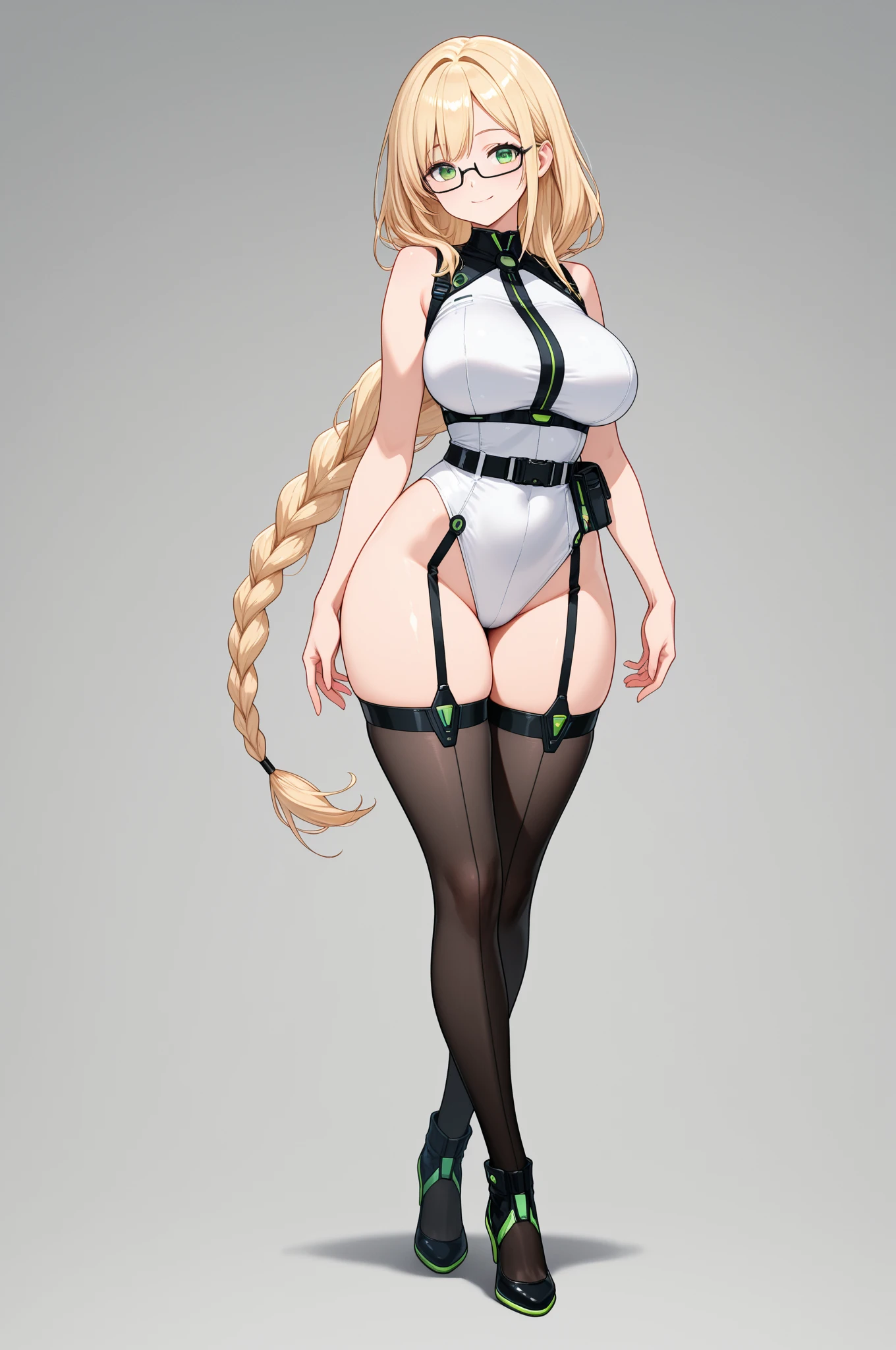 A woman，Long blond hair，Wear a military cap，Wearing a black bikini，Long legs，Nipple protrusion，Twenties，exposed，Black high heels，Huge breasts，超级Huge breasts，Standing