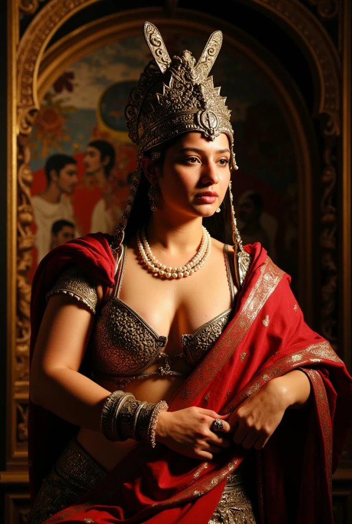 Looks like Sandeepa Dhar, curvy, female barbarian fantasy!!! dressed in vyshyvanka!!!! character concept art, sharp focus, octane render! unreal engine 5! highly rendered!! trending on artstation!! detailed linework!! illustration by artgerm, wlop, and chie yoshii, showing stubble armpits,