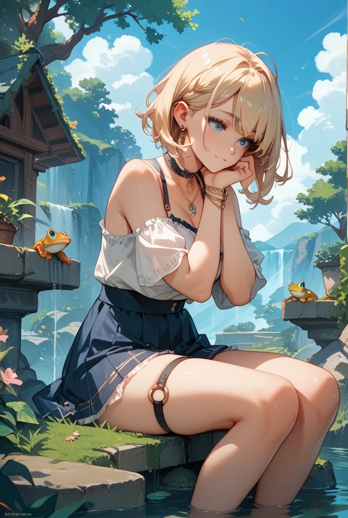 (8k, RAW photo, best quality, masterpiece: 1.2), (realistic, photorealistic: 1.37), (1boy) blond hair, (((/dull blue eyes/))), calm expression, closed mouth, (antique, covered and), (((NOT NSFW))) hyrule background, (((night))) moonlight, fantastic atmosphere, beautiful lights, perfect and detailed face, beautiful and melancholy face, young elf man of 20 years, (((FULL BODY))) hyrule kingdom, dense forest, beautiful background, wallpaper, 8K