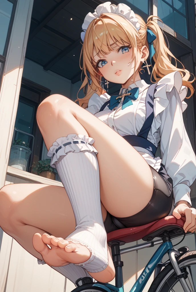 Kagamine rin , 1girl, traje de enfermera, Gorra de enfermera, Desgaste blanco, ((Legwear blanco, Zettai Ryouiki)), Guantes blancos, cabello rubio, ojos azules, labios rosados, They are smiling, En pie, ((hospital room)), sharp outline, manga corta, La mejor calidad, Obra maestra