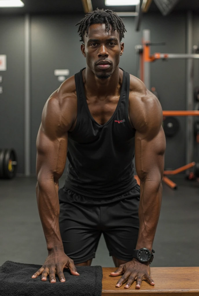 Black silhouette of a bodybuilder with dumbbells