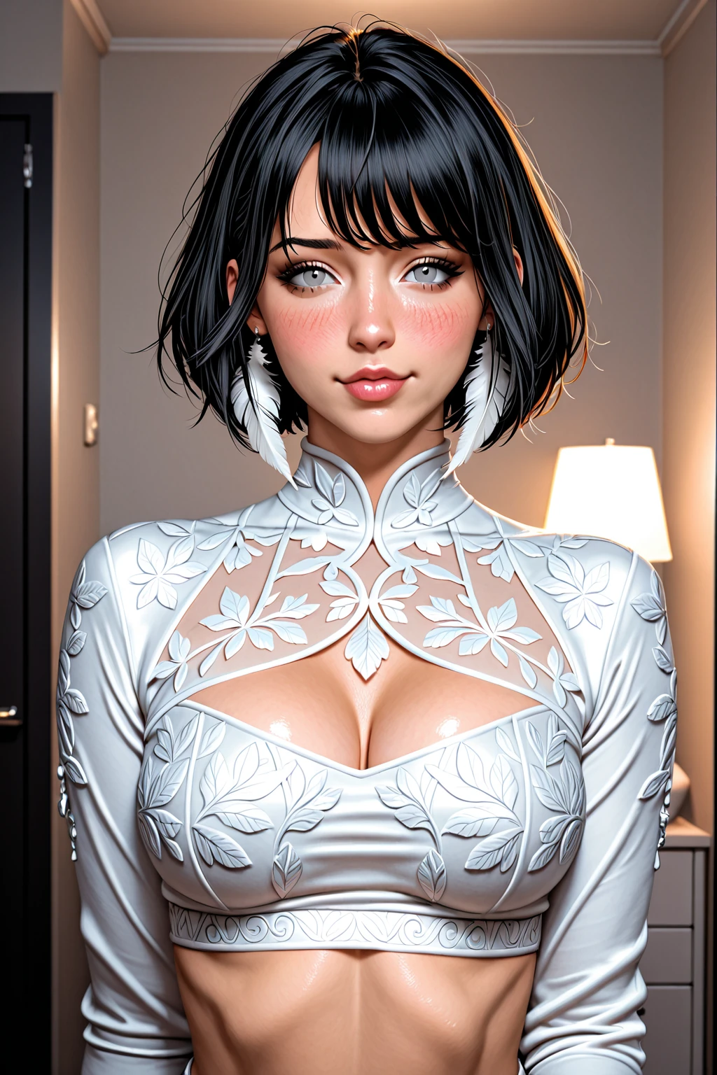 ((Very detailed CG)), ((8k_wallpaper)), (Masterpiece), Best Quality, High Resolution Illustration, Ultra Detail, High Resolution, ((Overexposure)),
Bare shoulders, head tilt, ceza, seductive smile, West Lake view,
1girl, cheongsam, Chinese costume, beautiful_face, highly detailed and beautiful eyes, (extremely delicate and beautiful), (beautiful and detailed facial depiction), mature female, cleavage
White gauze skirt, earrings, necklace, rich accessories, volume spray, 8k ultra HD,
From below, open back, transparent clothes, exposed, slender legs, straight breasts, blizzard weather, wet body, full of sweat, Chinese door hole, sexy extreme, light as gauze (see-through), large openwork sheer, beautiful and delicate face, (body of desire) Perfect slim body (nipple slip: 0.5), perfect snow-white skin