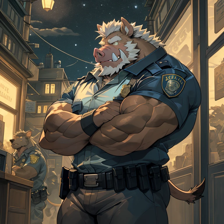 Male, very mature, old man, wild boar, pig man, brown skin, white short ...