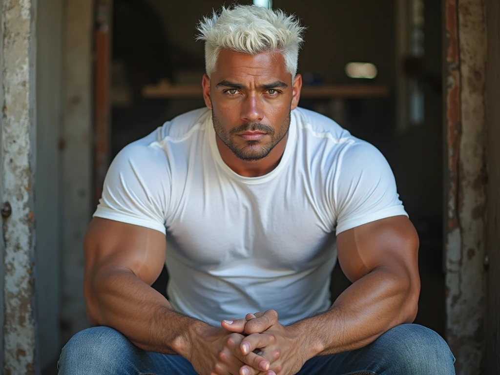  an extremely muscular and extremely fat silver haired African American man over 70 years old ,de mas de 400 libras de peso,con pectorales muy grandes con pezones muy grandes y puntiagudos,  with muscles flexed, culturista,de cabello largo y ondulado, in an outside garden of a Florentine palace, con luz difusa , usando una tanguita de hoja de parra 