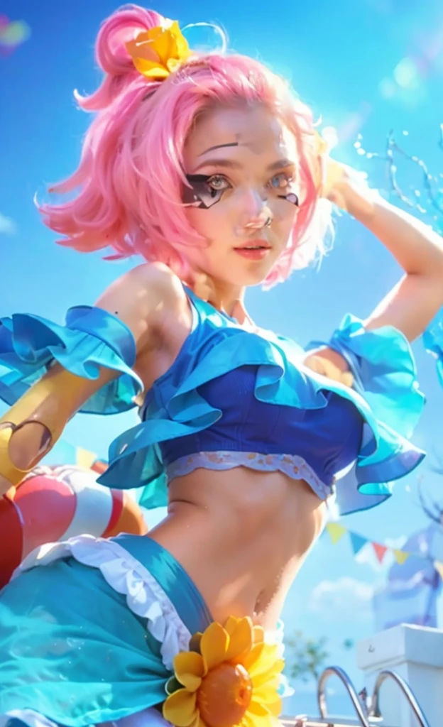 girl、alone、、One piece 、 pose、smile、Beach、Playing with the waves on the Beach、