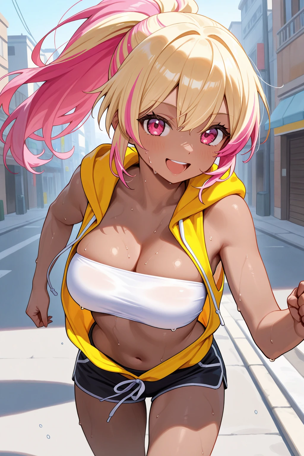 Aerobics Style of the 2000s、sneakers、Detailed picture、girl、25-year-old woman、Dynamic and lively pose、Crotch line、Erect nipples