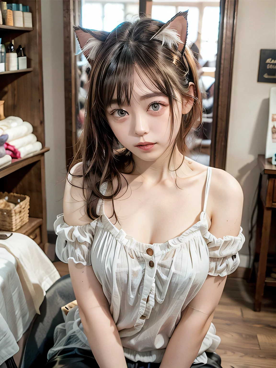 Masterpieces、Masterpieces、maximum quality、maximum quality、lifelike、Unity、8k wallpapers、Official Art、Highly detailed CG Unity 8k wallpaper、ulzzang-6500、(original: 1.2)、(lifelike: 1.4)、Ultra detailed、High Definition、Ultra detailed,fantastic, Fine details, cinematic lighting, (1girl(Rose):1.4 ), (Brown|dark black hair:1.4), medium Hair, (realistic skin:1.2), (.white skin:1.2),(Small Breasts), Beautiful Girl Beautiful Details、highly detailed eyes and face、Eyes with beautiful details、Huge File Size、Super detailed and beautiful、Blush、ashamed、(risa:1.2)、Black Eyes、modelshoot style、Full body shooting、(Random colored lace underwear) )、ear ring、Chain Necklace、Loft Apartment、livingroom、(Almost empty room)、